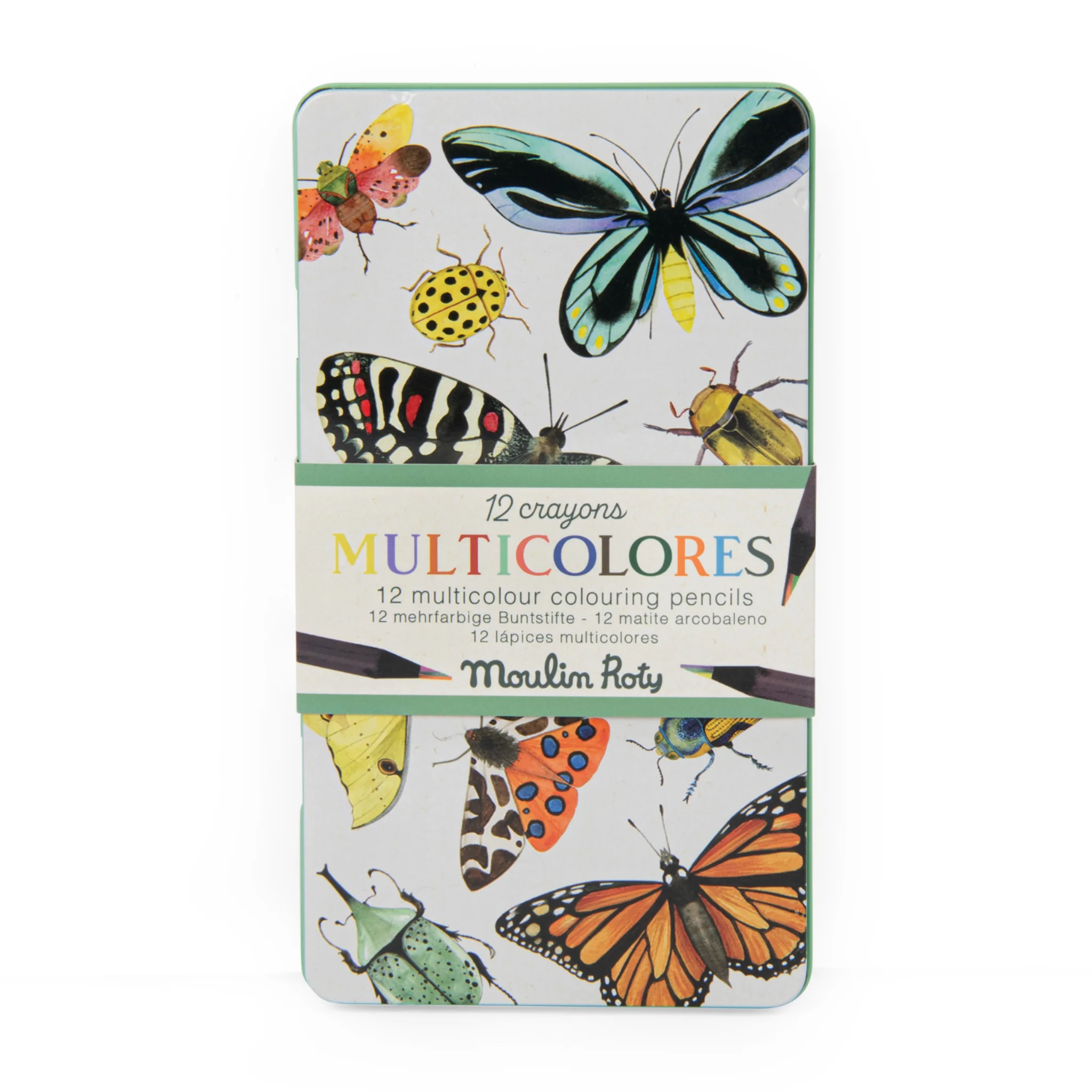 Scatola metallo 12 matite multicolori